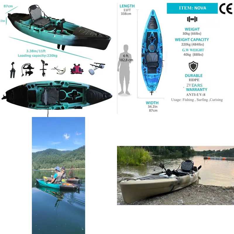 Fishing Kayak Pedal Drive - เรือคายัคแบบมีครีบขับเคลื่อนด้วยมอเตอร์ไฟฟ้า ขนาด 11 ฟุต ทำจาก HDPE